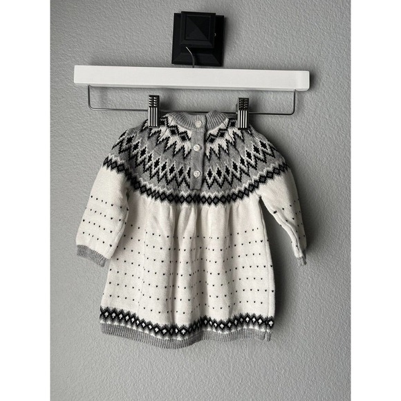 Janie and Jack Fair Isle Knit Sweater Dress White Black Mini Hearts 3-6 Month - Picture 2 of 4